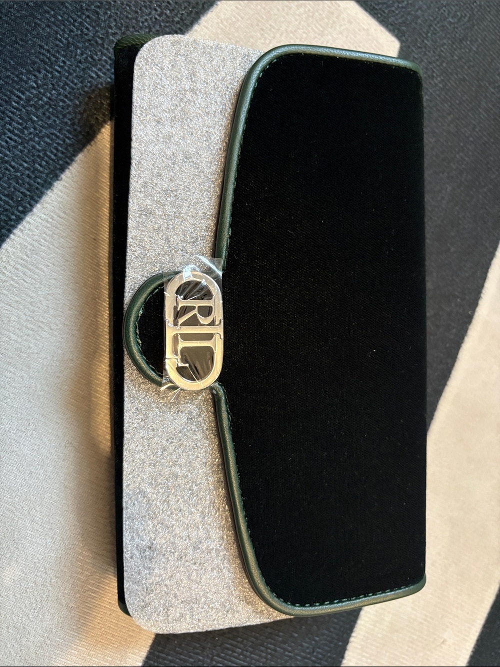Ralph Lauren Dark Green Leather Wallet with Silver Zipper